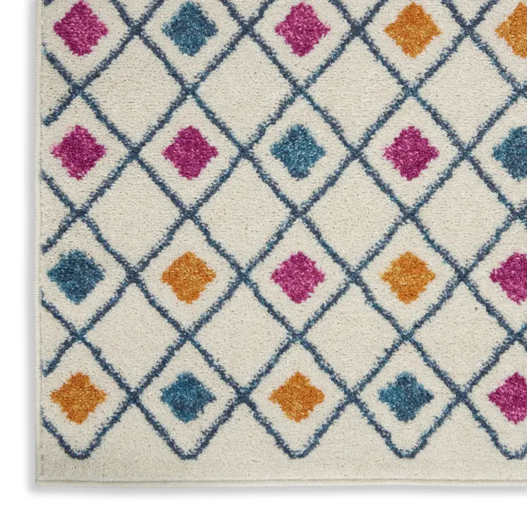 5' X 7' Ivory And Blue Geometric Area Rug