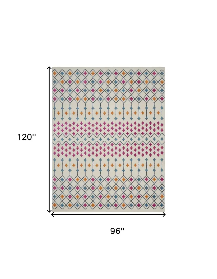 8' X 10' Ivory And Blue Geometric Area Rug