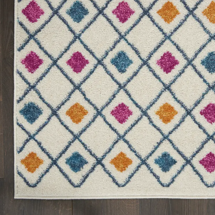 8' X 10' Ivory And Blue Geometric Area Rug