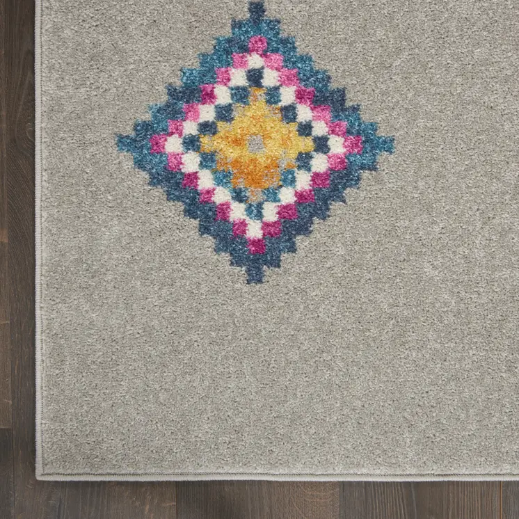 2' X 3' Gray And Ivory Geometric Area Rug
