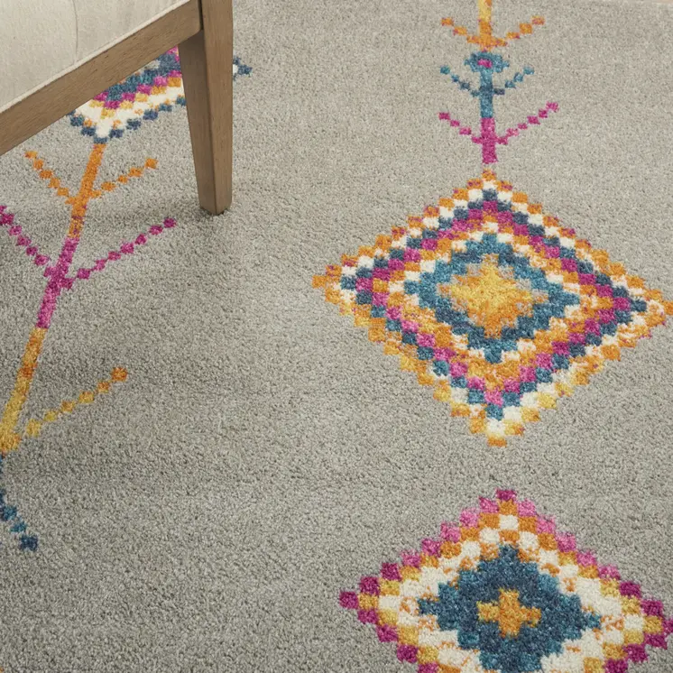 5' X 7' Gray Blue And Orange Tribal Area Rug