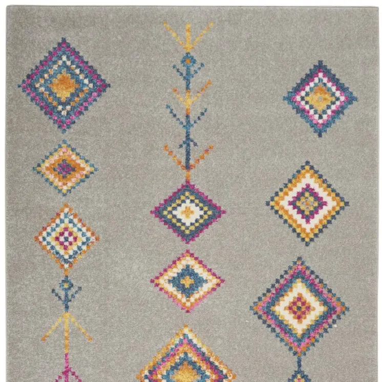 5' X 7' Gray Blue And Orange Tribal Area Rug