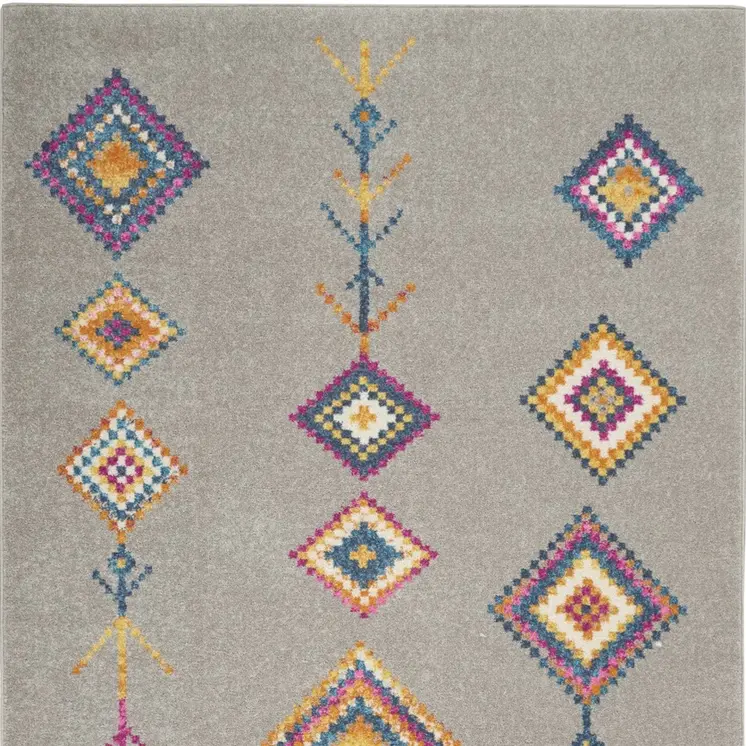 5' X 7' Gray Blue And Orange Tribal Area Rug