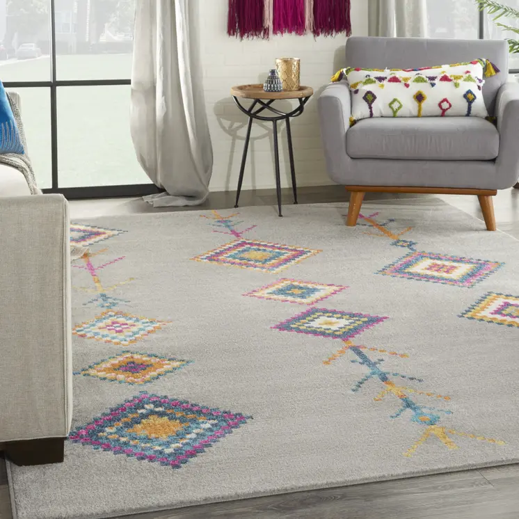 7' X 10' Gray Blue And Orange Tribal Area Rug