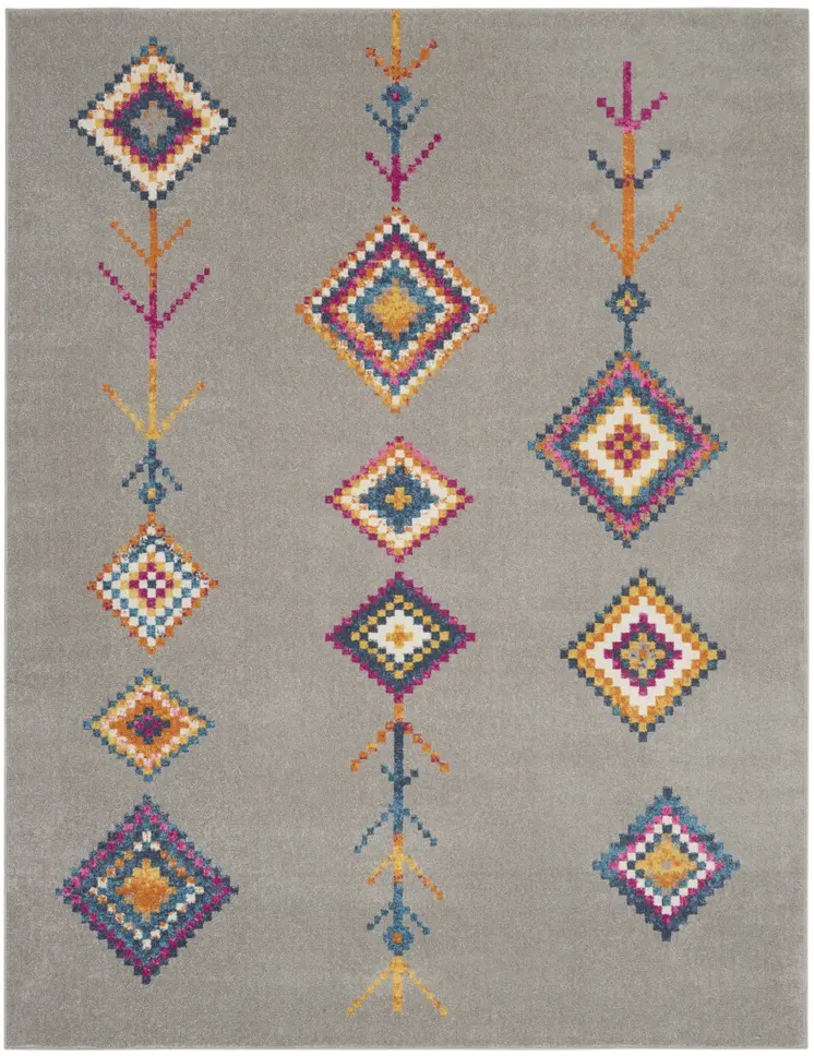 7' X 10' Gray Blue And Orange Tribal Area Rug