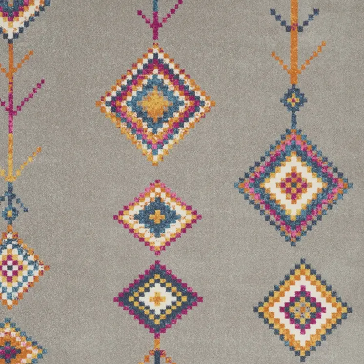 7' X 10' Gray Blue And Orange Tribal Area Rug