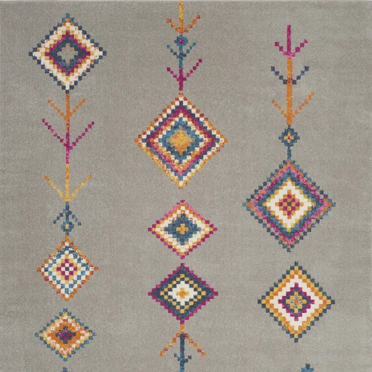 7' X 10' Gray Blue And Orange Tribal Area Rug