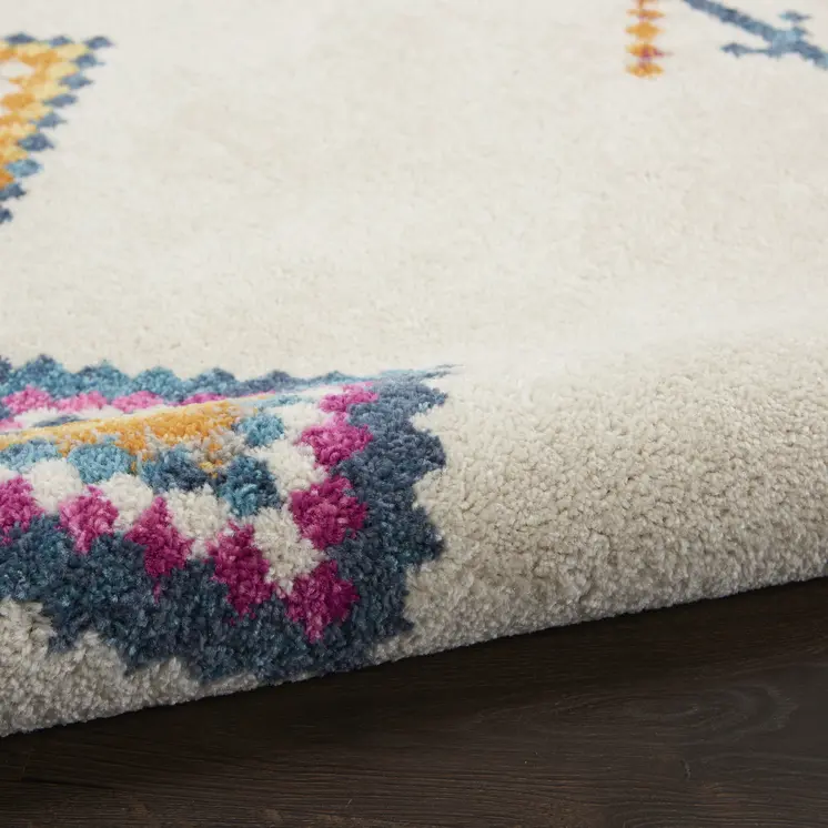 5' X 7' Blue Ivory And Pink Geometric Area Rug