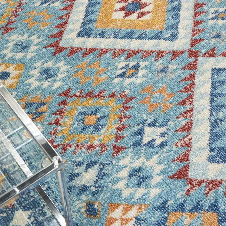 4' X 6' Blue And Orange Geometric Area Rug