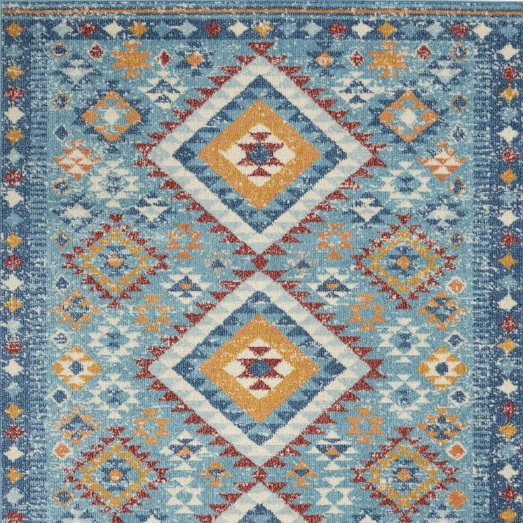 4' X 6' Blue And Orange Geometric Area Rug