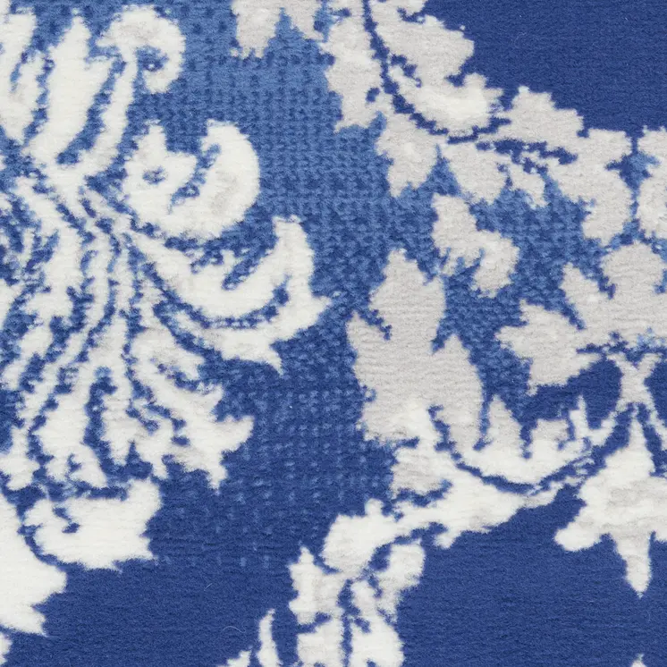 5' X 7' Blue And Ivory Damask Distressed Area Rug