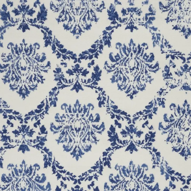 4' X 6' Ivory And Blue Damask Distressed Area Rug