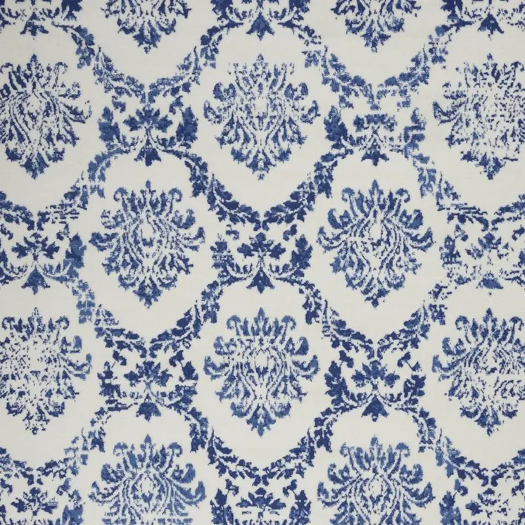 4' X 6' Ivory And Blue Damask Distressed Area Rug