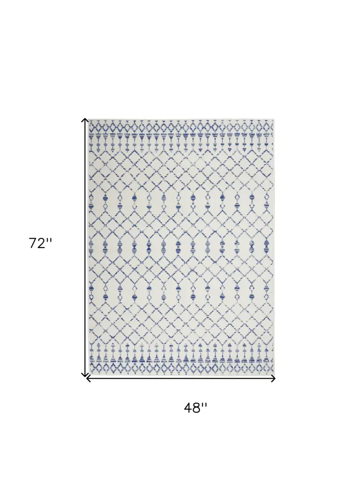 4' X 6' Ivory And Blue Geometric Area Rug