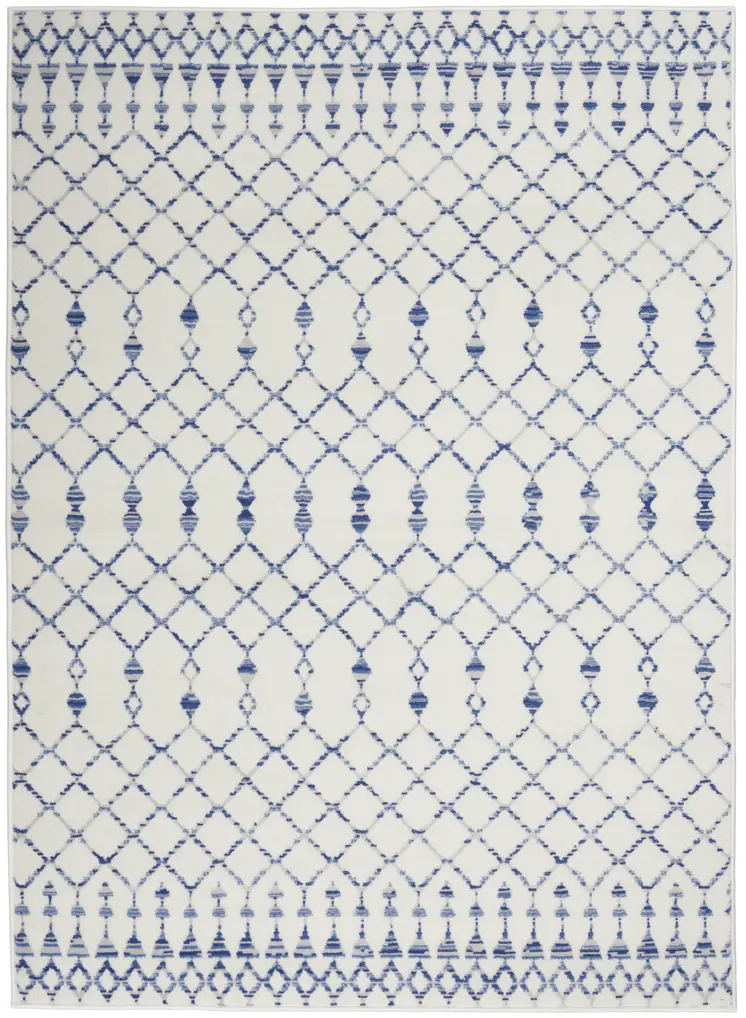 5' X 7' Ivory And Blue Geometric Area Rug