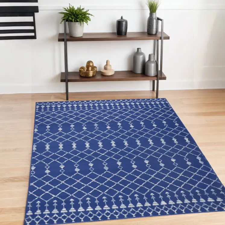 4' X 6' Ivory And Blue Geometric Area Rug