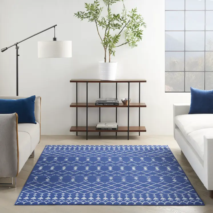 6' X 9' Ivory And Blue Geometric Area Rug