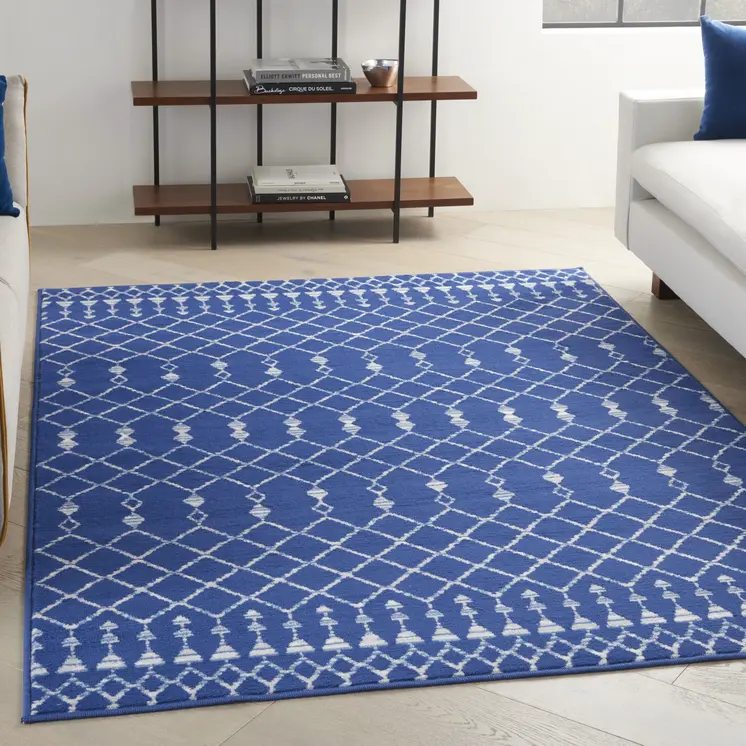 6' X 9' Ivory And Blue Geometric Area Rug