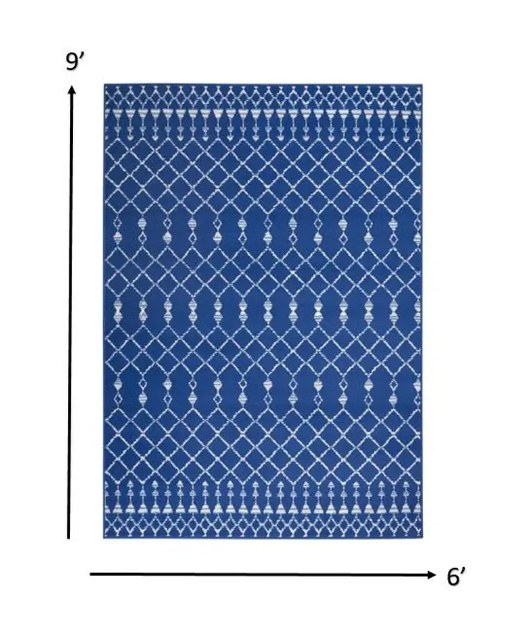 6' X 9' Ivory And Blue Geometric Area Rug