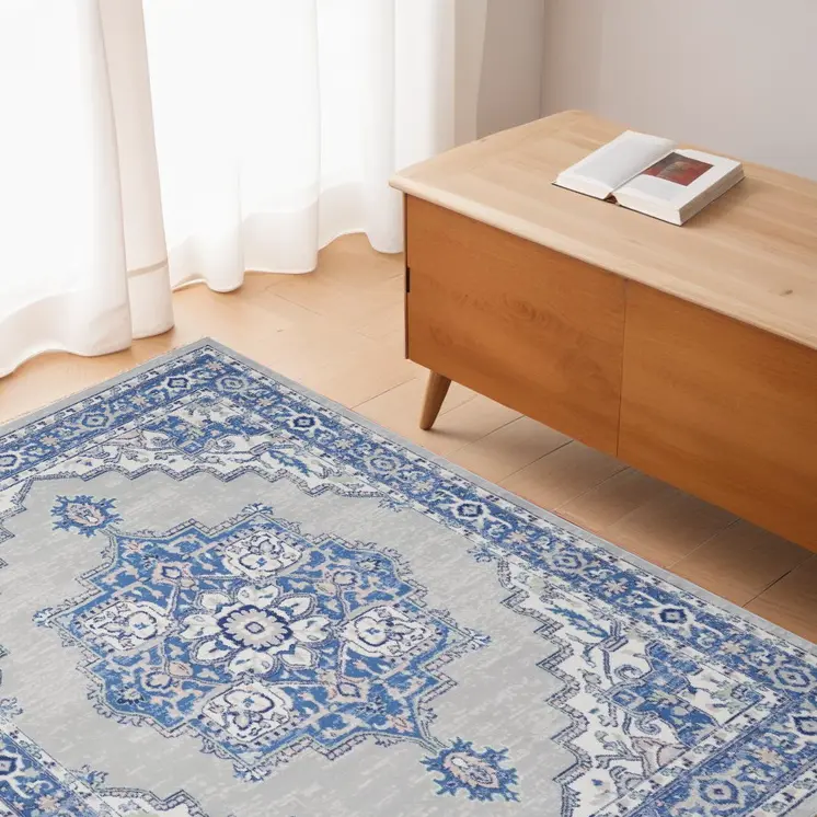 4' X 6' Blue And Gray Medallion Area Rug