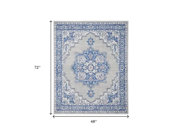 4' X 6' Blue And Gray Medallion Area Rug