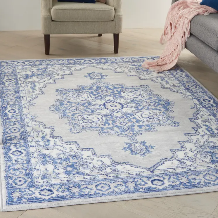 4' X 6' Blue And Gray Medallion Area Rug
