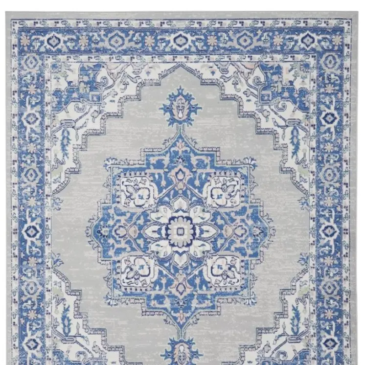 5' X 7' Blue And Gray Medallion Area Rug
