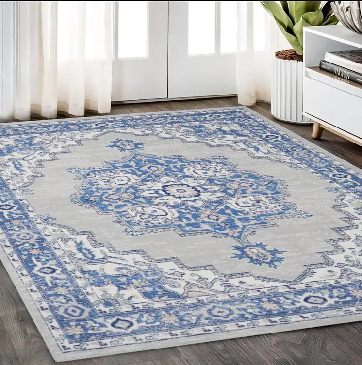 5' X 7' Blue And Gray Medallion Area Rug