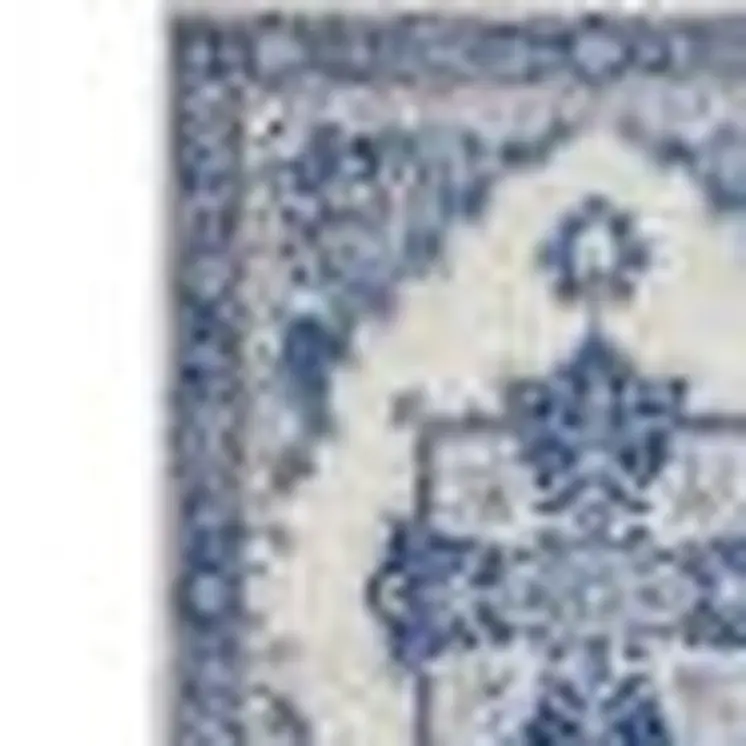 5' X 7' Ivory And Blue Medallion Area Rug