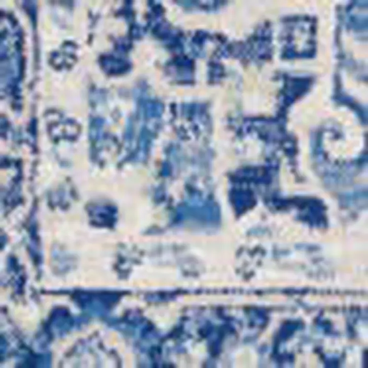 5' X 7' Ivory And Blue Medallion Area Rug