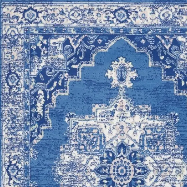 5' X 7' Ivory And Blue Medallion Area Rug