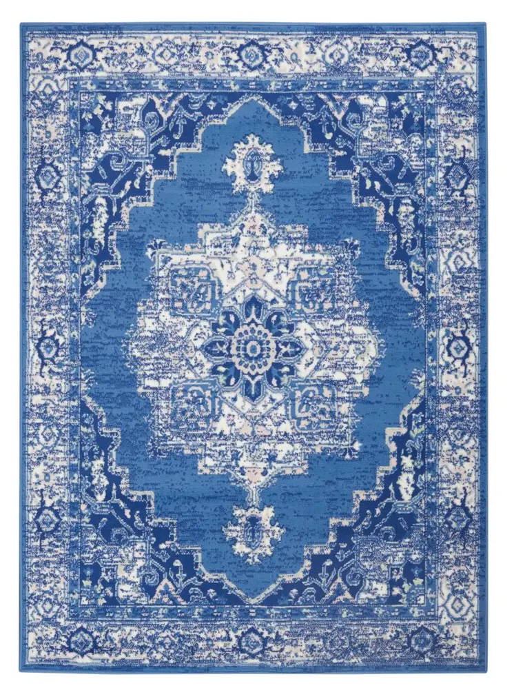 5' X 7' Ivory And Blue Medallion Area Rug