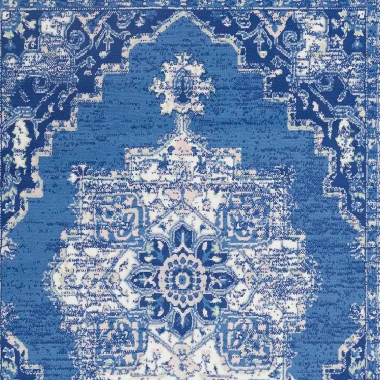 6' X 9' Navy Blue And Ivory Floral Area Rug