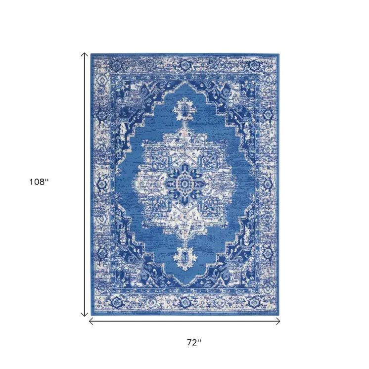 6' X 9' Navy Blue And Ivory Floral Area Rug