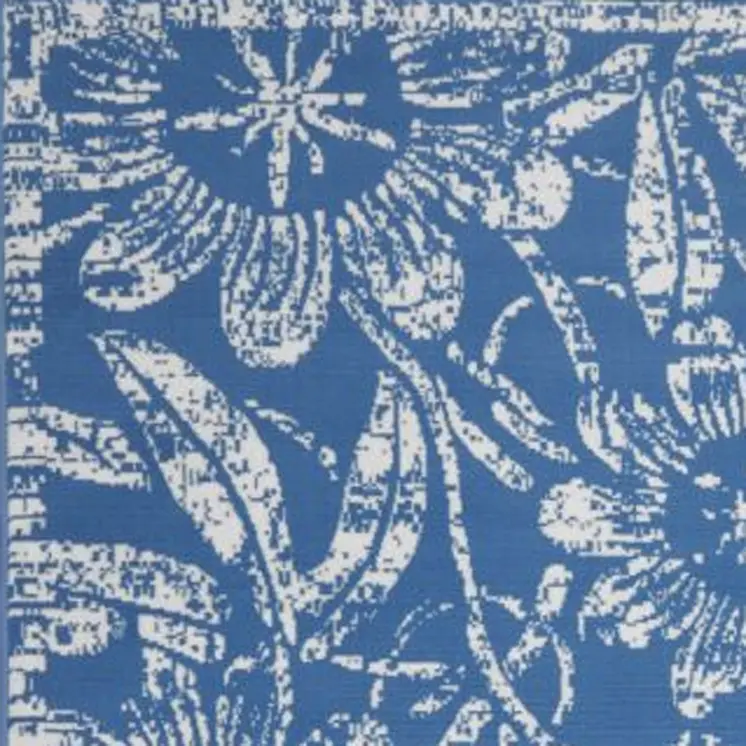 5' X 7' Blue And Ivory Floral Vines Distressed Area Rug
