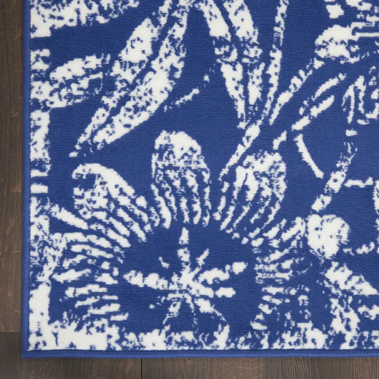 6' X 9' Ivory And Blue Floral Vines Distressed Area Rug