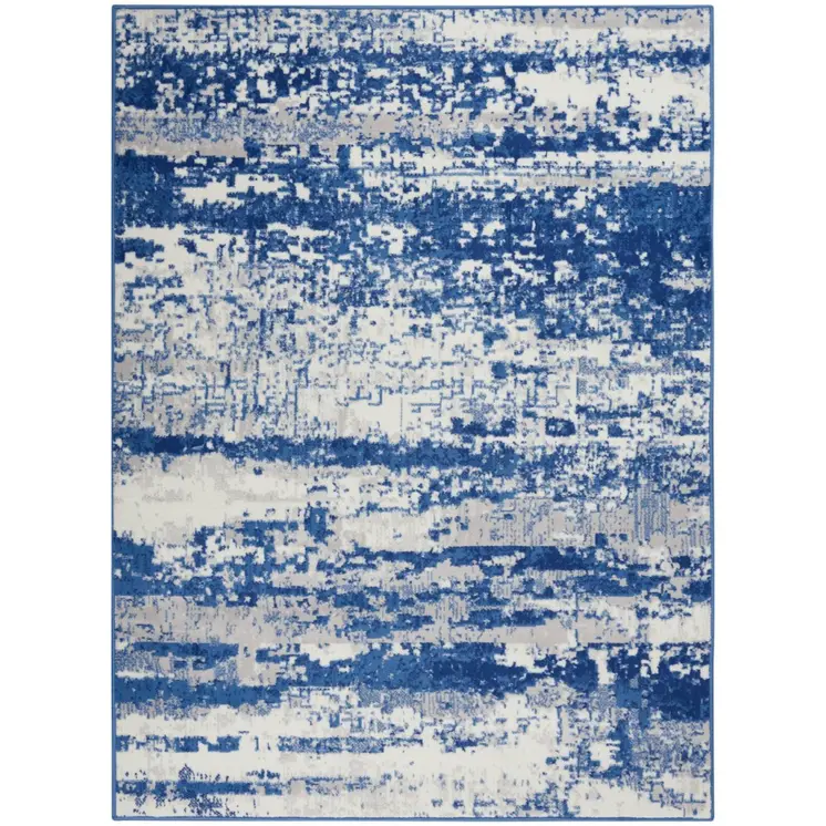 5' X 7' Ivory And Blue Ombre Distressed Area Rug