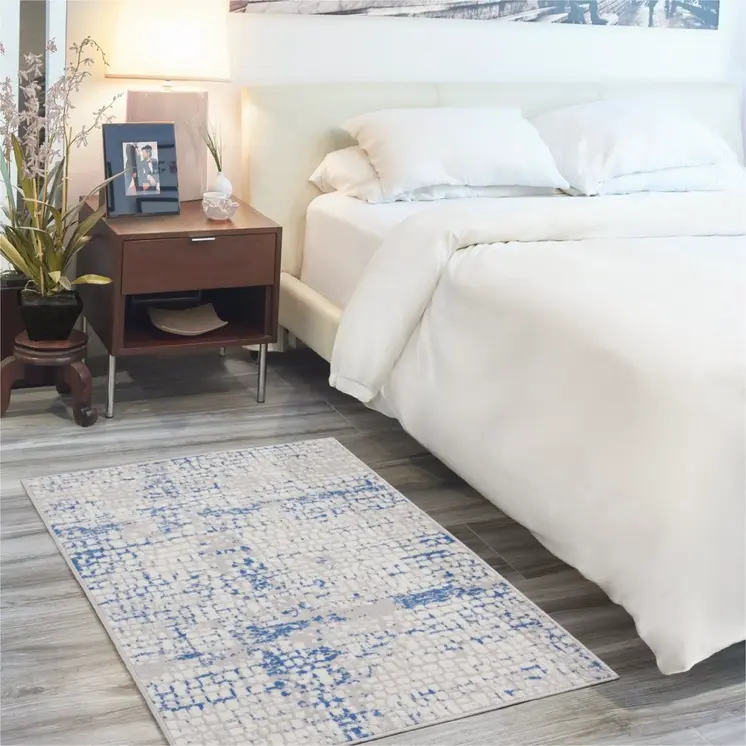5' X 7' Blue And Gray Geometric Area Rug