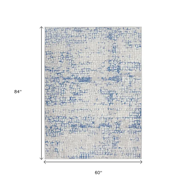 5' X 7' Blue And Gray Geometric Area Rug