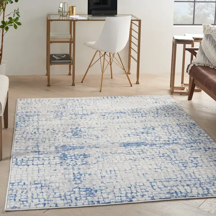 5' X 7' Blue And Gray Geometric Area Rug