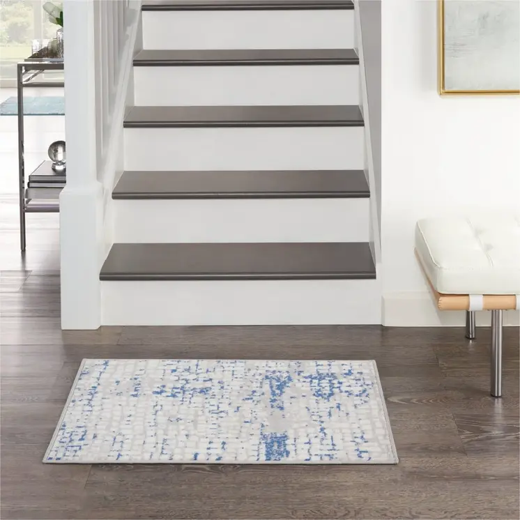 6' X 9' Blue And Gray Geometric Area Rug