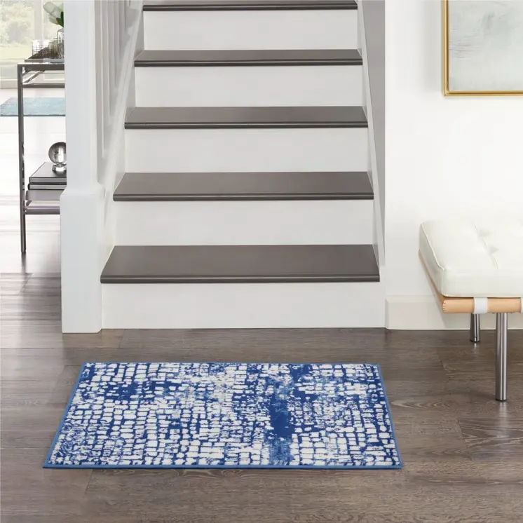 4' X 6' Ivory And Blue Geometric Area Rug
