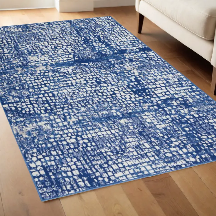 4' X 6' Ivory And Blue Geometric Area Rug
