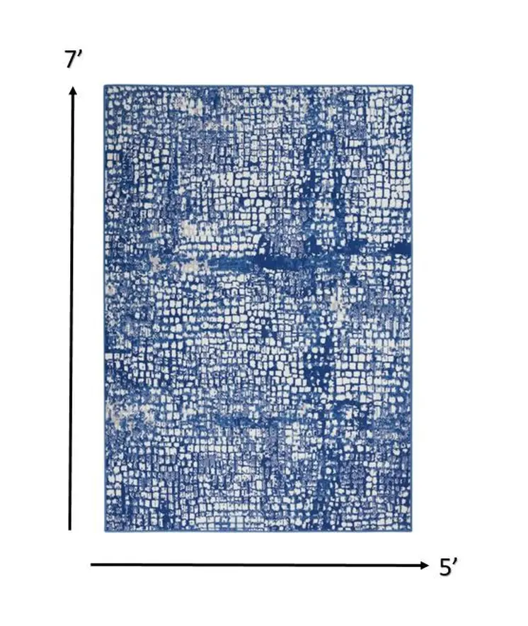 5' X 7' Ivory And Blue Geometric Area Rug