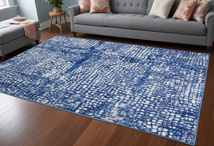6' X 9' Ivory And Blue Geometric Area Rug