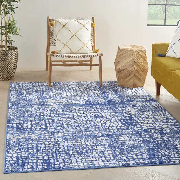 6' X 9' Ivory And Blue Geometric Area Rug