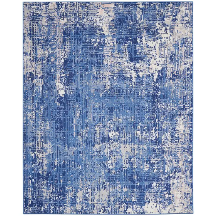 4' X 6' Blue And Ivory Abstract Distressed Area Rug