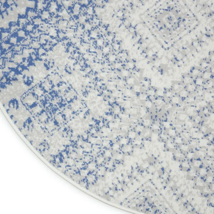 4' X 6' Ivory And Blue Geometric Distressed Area Rug