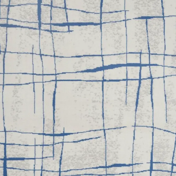 5' X 7' Ivory And Blue Geometric Distressed Area Rug