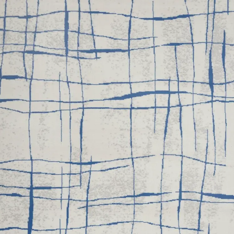 6' X 9' Ivory And Blue Geometric Distressed Area Rug